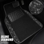 CAR PASS Bling Diamond Car Floor Mats, Sparkling Crystal Shining Glitter Rhinestone Carpet, Anti-Slip PVC Heel Pad Waterproof Universal for Automotive SUV,Sedan,Van,4pcs Girl Women Men Black Diamond - Image 2