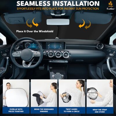 EcoNour 2-Piece Truck Sun Shade for Windshield, Foldable Car Sunshades Reflect UV Rays, Truck Sun Protector Keeps Interior Cool, Automotive Interior Accessory for Comfortable Ride, Large 32.5x36 - Image 8