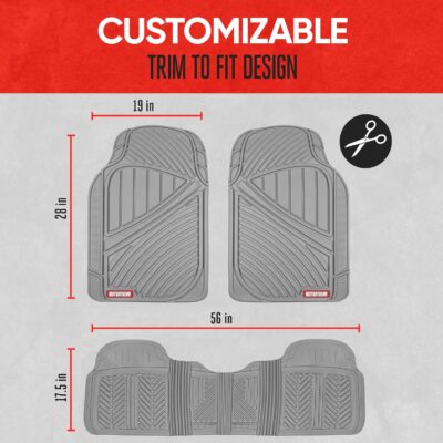 Motor Trend & BDK Heavy Duty Gray Rubber Car Mats Full Set - Universal Trim-to-Fit All Weather Floor Mats - Floor Mats for Car Accessories - Front & Back Interior Floor Mats for Truck Accessories - Image 5