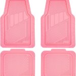 CAR PASS Heavy Duty Rubber Floor Mats 4-Piece,Pink Car Mats Full Sets Anti-Slip,Waterproof Universal Trim-to-Fit for Car SUV Truck, Durable All Weather Automotive Car Mats for Women,Girly(All Pink)