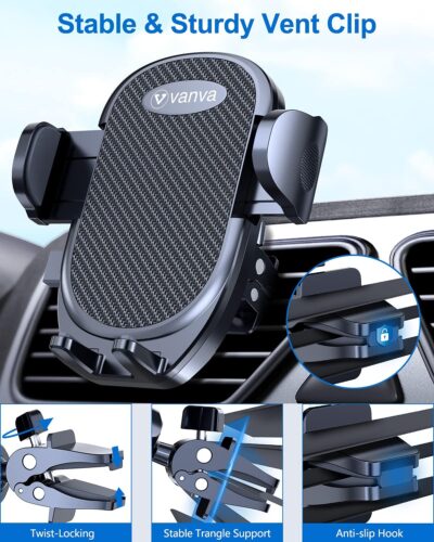 vanva Universal Air Vent Car Mount, [ Big Phones & Thick Case Friendly ] Cell Phone Holder for Car Hands Free Clamp Cradle Vehicle fit for All Apple Smartphone - Image 3