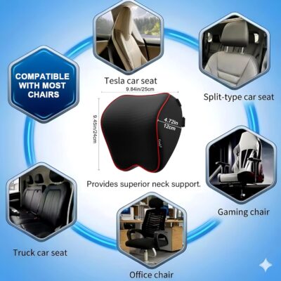 Crofy 2 Pack Car Neck Pillow, Softness Car Headrest Pillow for Driving with Adjustable Strap, 100% Memory Foam and Breathable Removable Cover, Comfortable Ergonomic Design (Red Side Rope) - Image 3