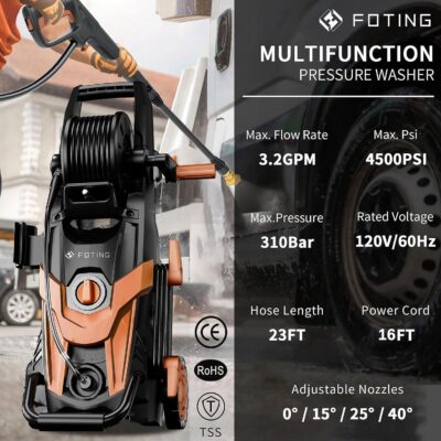 2026NEW Pressure Power Washer 4500PSI with 4 Quick Connect Nozzles, Inlet Hose & Filter, Foam Cannon for Cars/Fences/Driveways/Patios/Home Cleaning, Red - Image 2