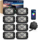 MICTUNING C4 RGBW Rock Lights Kit, 8 Pods 360° Ultra-Bright 4-Sided Wide Beam Angle Underglow Neon Accent Lighting Kit, Microphone Sync with APP Control, IP68 Waterproof