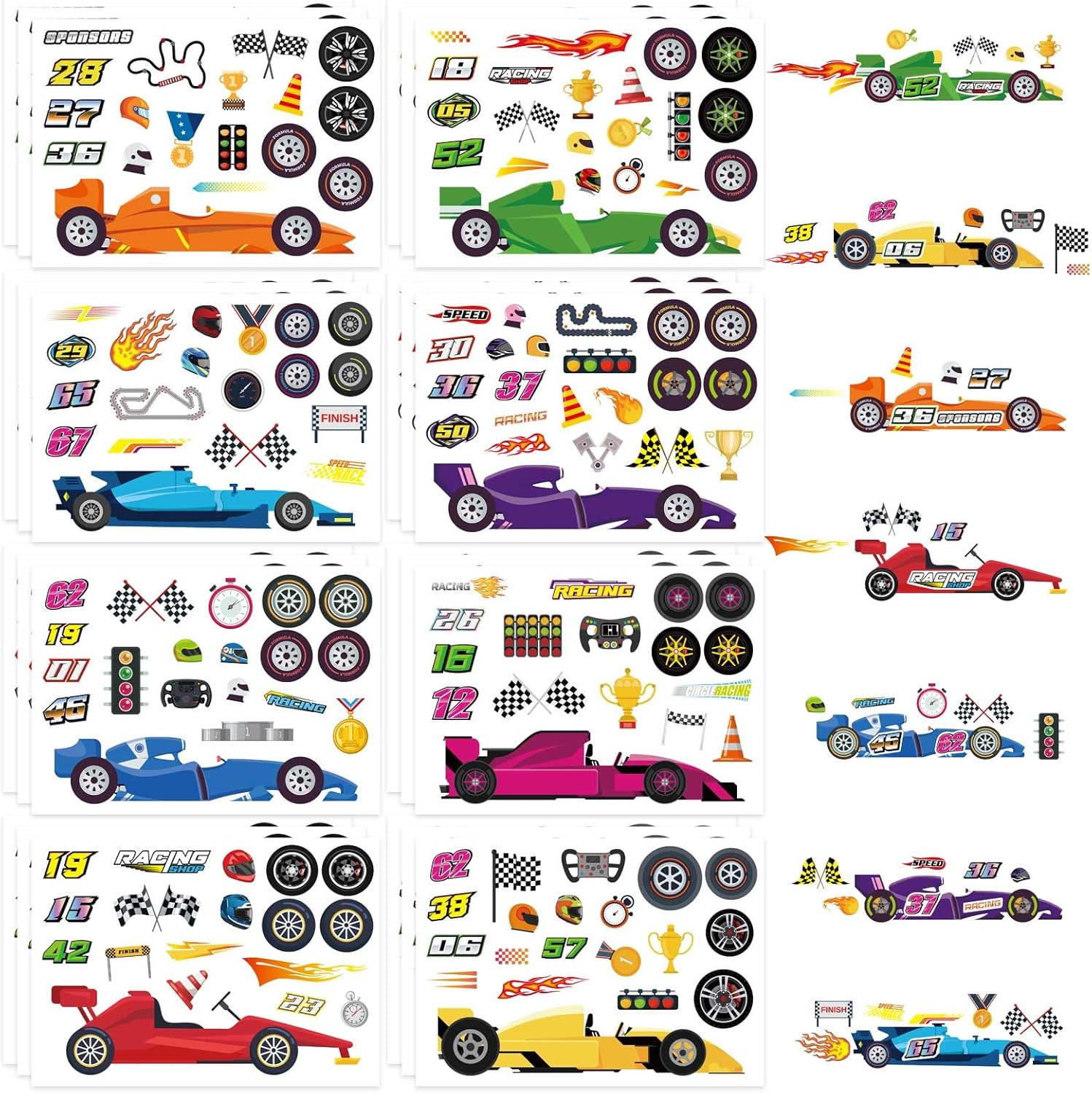 81mFXV8yRBL._AC_SL1500_.jpg 24 Sheets Car Stickers for Kids, Race Car Theme Waterproof Paper, DIY Race Car Stickers, Party Favors - Image 1