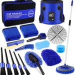 21Pcs Car Wash Kit,62" Car Wash Brush Mop with Long Handle,Car Cleaning Kit,Car Detailing Brush Set,Car Wash Bucket with Filter,Windshield Window Squeegee for Cars RV Truck Boat (Blue)