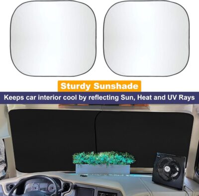 EcoNour 2-Piece Foldable Spring RV Windshield Sunshade, Reflective 240T Polyester for RVs, Trucks, Motorhomes, Bus Side Window, XX-Large (41.5 in x 50 in) - Image 2
