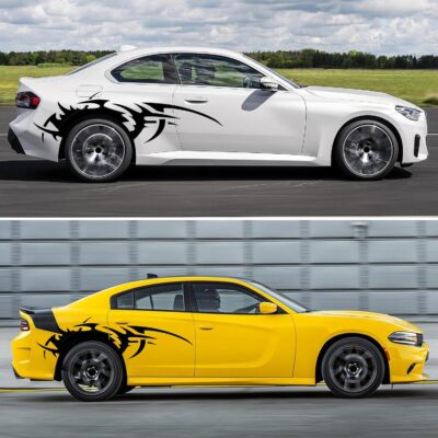 TOMALL 2Pcs 66'' Flame Graphics Stickers Car Body Side Skirt Decals Racing Sport Stripe Decals for Car Universal Vinyl Waterproof Large Decal Decoration for Truck Off-Road Vehicles Accessories (Black) - Image 4