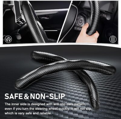 Cartist Carbon Fiber Steering Wheel Cover - Anti-Slip, Steering Wheel Cover for Men/Women - Durable, Universal Car Accessory (Black) - Image 3