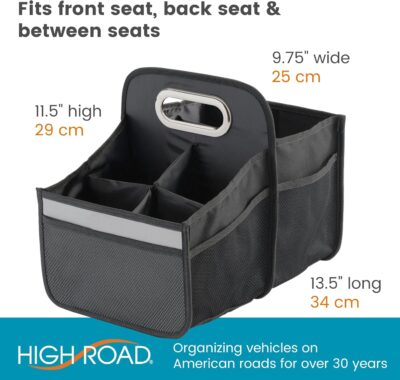High Road Car Caddy with Cup Holders - Front Seat Organizer for Drivers or Back Seat Organizer for Kids - Portable Car Organizer with Easy One-Handed Carry Handle - Image 7