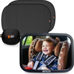Onco Baby Car Mirror & Car Window Shades Bundle (18.9″ × 12″) - UPF 50+ Window Shade, 100% Shatter-Proof Car Mirror for Baby, Universal Shades & Mirror