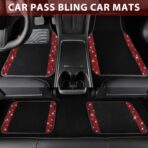 CAR PASS Bling Diamond Car Floor Mats, Shining Rhinestone Carpet Sparkly Glitter Crystal with Anti-Slip PVC Heel Pad Waterproof Universal Fit Automotive SUV,Sedan,Van,Cute Girl Women,4pcs Black Red - Image 4