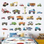 decalmile Cars Wall Decals Construction Transports Vehicles Racing Cars Wall Stickers Boys Room Kids Bedroom Toddles Playroom Wall Decor - Image 3