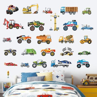 decalmile Cars Wall Decals Construction Transports Vehicles Racing Cars Wall Stickers Boys Room Kids Bedroom Toddles Playroom Wall Decor - Image 3