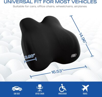 Skechers Memory Foam Lumbar Pillow,Lumbar Support Pillow for Office, Chair Lower Back Pain Relief Lumbar Pillow, Ergonomic Design Back Support Pillow for Office Chair, Car, Home, Travel,Black - Image 5