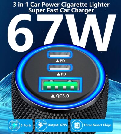 USB C Car Charger, Rombica 2Pack 3-Port 67W Dual PD USB-C&USB-A Car Power Cigarette Lighter USB Charger 3 in 1 PD/QC Type C Fast Car Charge for iPhone 17 17 Pro Max 16 15 14 13 12/Galaxy S26 S25/Pixel - Image 4