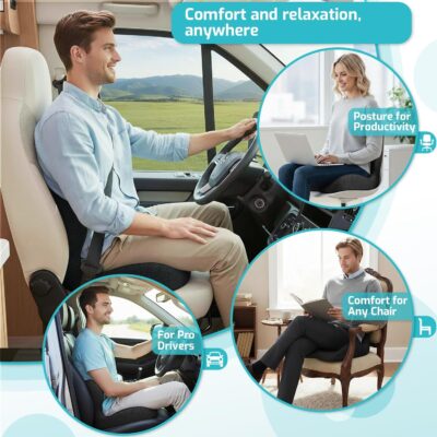 Trucker Seat Cushion, Car Seat Cushions with Lumbar Support Pillow, Ergonomic L-Shaped Orthopedic Memory Foam Pad for Long Driving Back Pain Sciatica Relief, Drivers Office Workers (Black+Mesh Cloth) - Image 7
