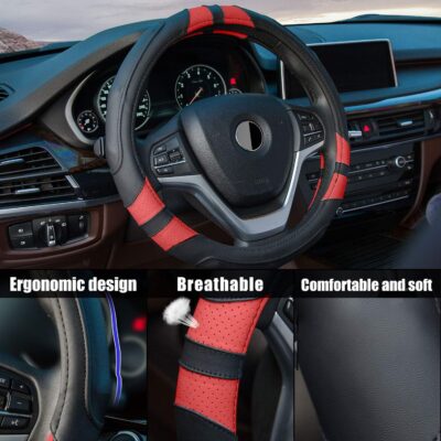 Achiou Red Car Steering Wheel Cover Universal 15 inch with Grip Contours, Leather Auto for Men and Women Non-Slip Breathable Soft and Comfortable - Image 4
