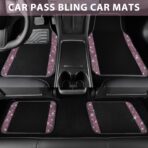 CAR PASS Bling Diamond Car Floor Mat Shining Rhinestones Carpet, Sparkly Glitter Crystal Anti-Slip PVC Heel Pad Automotive Universal Fit for SUV Sedan Car Van, 4pcs for Girl Cute Women, Black Pink - Image 3