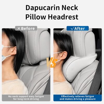 Car Headrest Memory Foam Neck Pillow for Driving with Leather Cover Soft Comfortable Seat Head Pillow Cushion for Most Cars SUV Sedan Home Office Off-White (Beige) (1PC) - Image 7