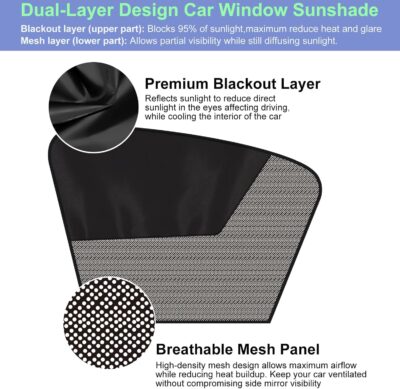 Car Window Shades, 2Pack Magnetic Front Car Window Cover, Half Blackout & Half See-Through Driver Side Window Sun Shade for Eating/Breastfeeding/Taking a Nap/Clothes Changing/Camping - Image 7