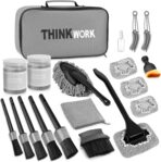 THINKWORK Windshield Cleaner Tool, Car Interior Cleaning Kit, Car Detailing Kit Interior Cleaner with10Pcs Detailing Brush Set, Gray Auto Detailing Supplies & Accessories