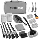 THINKWORK Windshield Cleaner Tool, Car Interior Cleaning Kit, Car Detailing Kit Interior Cleaner with10Pcs Detailing Brush Set, Gray Auto Detailing Supplies & Accessories