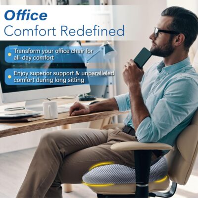 Car Seat Cushion, Ergonomic Memory Foam Car Cushion for Sciatica Pain Relief, Larger Driving Seat Pillow for Short Drivers on Long Drives - Butt Pillow for Truck, Office, Wheelchair - Black&Gray - Image 6