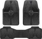 CAR PASS Rubber Floor Mats, All Weather Waterproof Trim-to-Fit Automotive Mats for Cars Trucks SUV, Anti-Slip Easy Clean, Heavy Duty Full Set 3-Piece, All Black