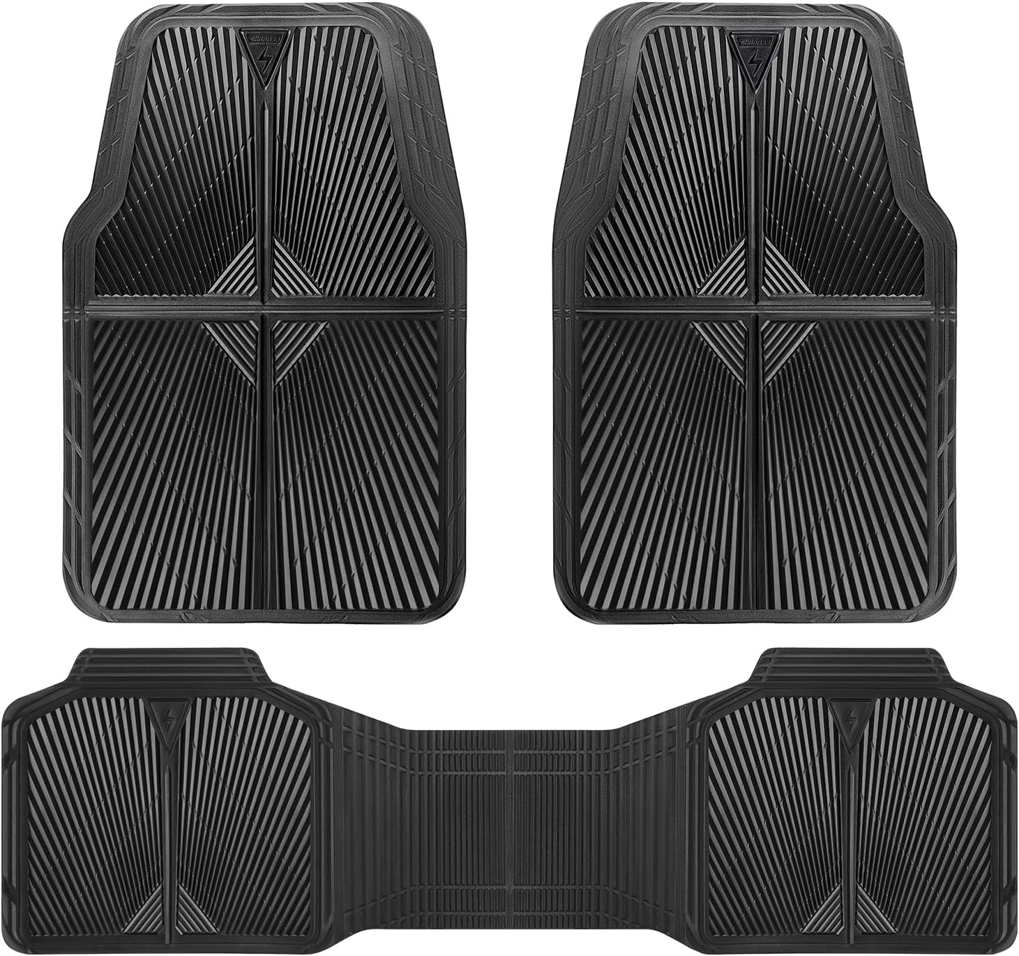 81n1xoNxmL._AC_SL1500_.jpg CAR PASS Rubber Floor Mats, All Weather Waterproof Trim-to-Fit Automotive Mats for Cars Trucks SUV, Anti-Slip Easy Clean, Heavy Duty Full Set 3-Piece, All Black - Image 1