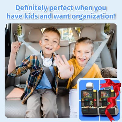 Car Backseat Organizer with Tablet Holder,11 Storage Pockets with Foldable Food Tray, Protector Kick Mats for Kids, Travel Accessories Organizer (Black, 2-Pack) - Image 7