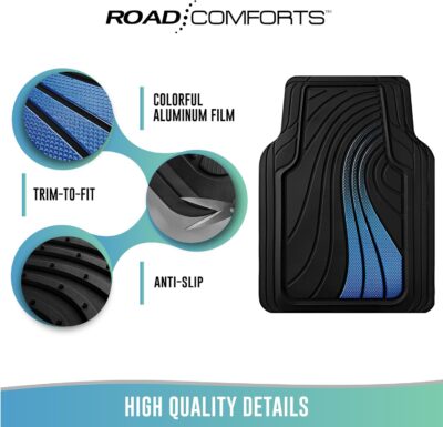 Road Comforts Car Floor Mats Full Set – Front & Rear Car Floor Mats with Aluminum Design, Anti-Slip Backing, All-Weather Protection, Trim-to-Fit Car Mats for Most Sedans, SUVs & Vans - - Blue - Image 7