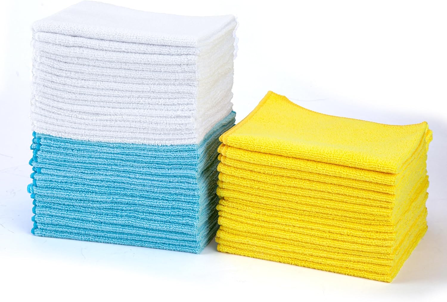 81nA2PoLJXL._AC_SL1500_.jpg Amazon Basics Microfiber Cleaning Cloths, Highly Absorbent, Scratch-Free, Ultra-Soft, Non-Abrasive, Reusable and Washable, 16" x 12", Blue/White/Yellow, 48-Pack - Image 1