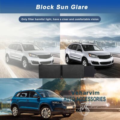 Veharvim Sun Visor Extender for Car with 2 Side Sunshade, Polarized UV400 Visor Extender Attachment for Car Visor with PC Lens,Anti-Glare for Safe Driving (2 Side Panel) (Red Zipper, Driver Side) - Image 2