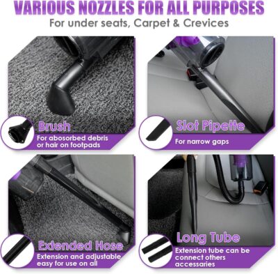 Viewsun 17PCS Car Cleaning Kit, Purple Car Interior Detailing Kit with High Power Handheld Vacuum, Detailing Brush Set, Windshield Cleaner, Cleaning Gel, Complete Auto Accessories for Women Gift - Image 6