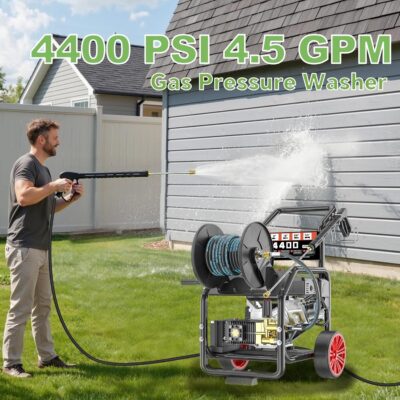 4400PSI Gas Pressure Washer with Hose Reel, 4.5 GPM, One-Button Electric Start 420CC 15HP Commercial Pressure Washer with 50FT 3/8" Hose, Spray Gun & Wand, 5 Quick Connect Nozzles - Image 3
