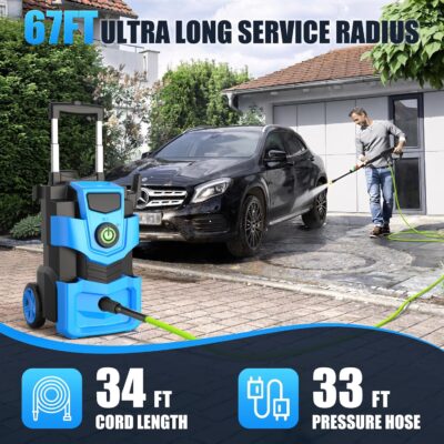 Pressure Washer 5000 PSI Adjustable Pressure, Power Cleaners Powered with 33ft Pressure Hose, 4 Nozzles and 500ml Foam Cannon, Cleaner Machine for Home, Light Blue - Image 4