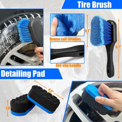 Wheel Brush Kit, Soft Drill Wheel Cleaner Brush, Tire Brush, Detailing Brush, and Detailing Pads, No Scratches Car Wheel Cleaning Kit for Wheels, Tire, Rims, Engines, Exhaust(Blue + White 9 Pk) - Image 7