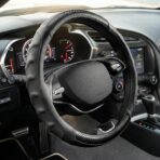 Carbon Fiber Steering Wheel Cover – 15 Inch Universal Fit for Cars & SUVs – Anti-Slip Grip, Breathable Leather Texture, Sporty Carbon Fiber Look – Premium Car Interior Accessories – Black