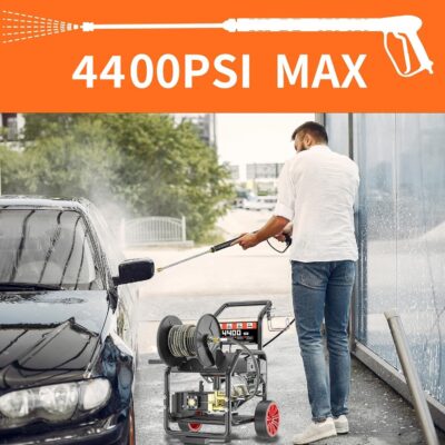 4400PSI Gas Pressure Washer with Hose Reel, One-Button Start 420cc 15HP 4-Cycle Engine, 4.0 GPM Heavy Duty Power Washer with 50FT 3/8" Hose, Spray Gun & Wand, 5 Quick Connect Nozzles - Image 9