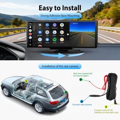 10.26" Wireless CarPlay Screen for Car: 4K Dash Cam & 1080P Backup Camera, Portable Touchscreen Car Stereo for Apple Carplay & Android Auto, GPS Navigation, Mirror Link, BT, FM, Voice Control - Image 6