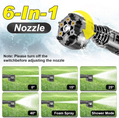 Cordless Pressure Washer, 2200W Brushless Motor, 4 Speed Modes, Max Pressure 1400PSI, 2 x 4.0 Ah Batteries, 6-in-1 Swivel Nozzle, Cleaning Brush, 16.4FT Hose, Cleaning and Garden Irrigation - Image 5