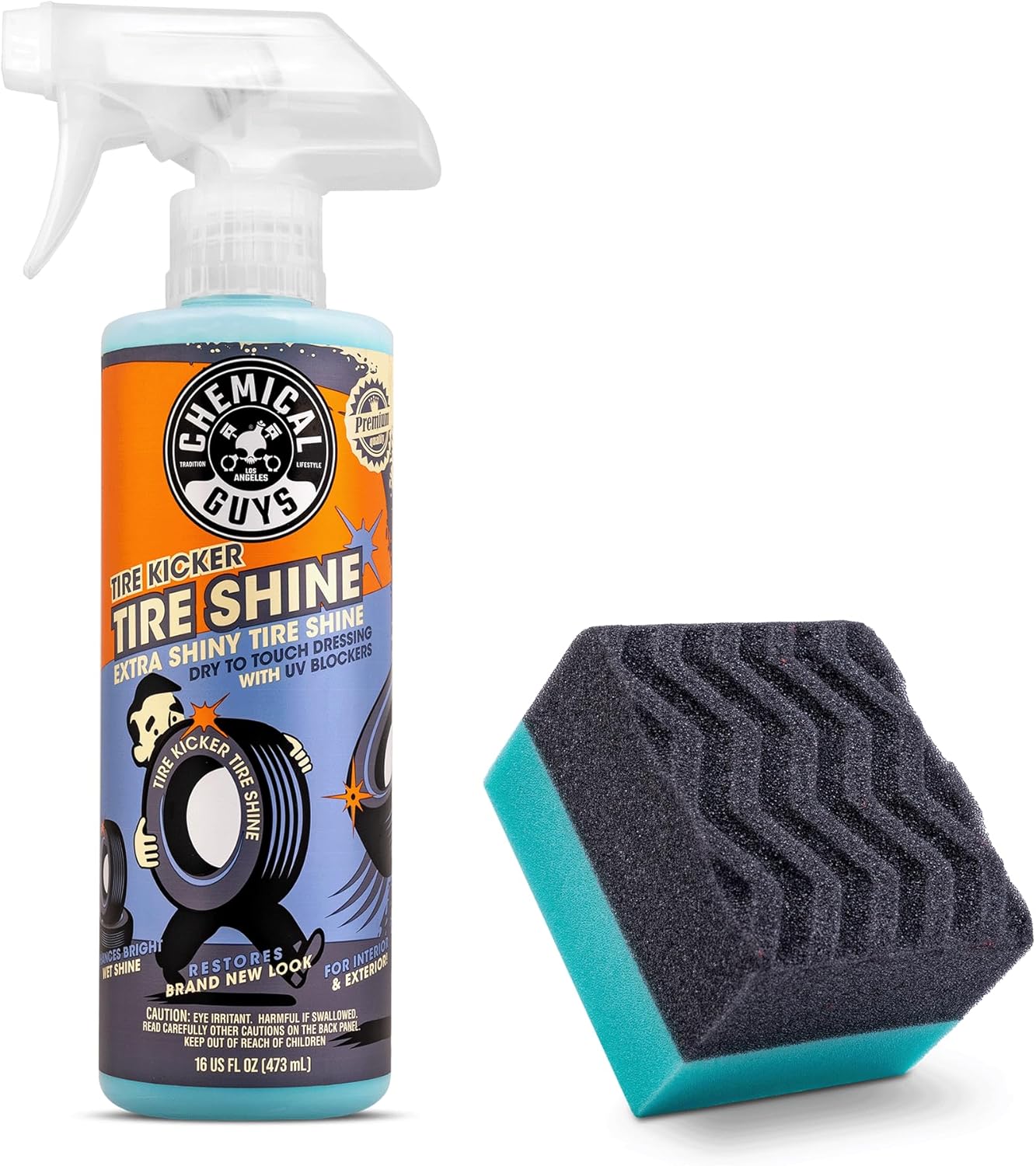 81nl55NcvEL._AC_SL1500_.jpg Chemical Guys Tire Kicker Sprayable Extra Glossy Tire Shine with Applicator (Works on Rubber, Vinyl & Plastic) Safe for Cars, Trucks, Motorcycles, RVs & More, 16 fl oz - Image 1