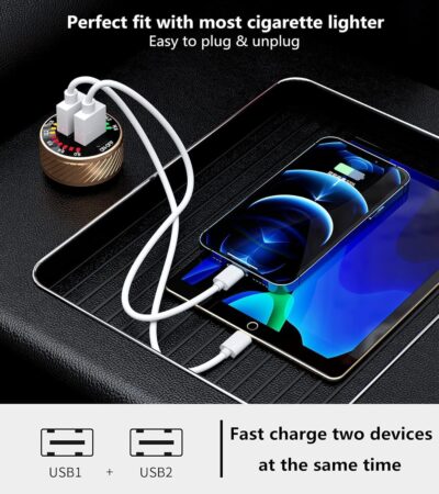 KEWIG Car Charger, 36W Fast Car Charger Adapter, Dual USB Car Fast Charge with Colorful Voltmeter & ON/Off Switch - Image 3