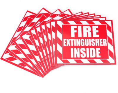 Fasmov 10 Pack Fire Extinguisher Inside Sticker Sign, 5" x 4" Self-Adhesive Vinyl Decals, Weatherproof & UV Protected for Cars, Trailers, Rv's, Trucks and Vehicles, Red on White - Image 3