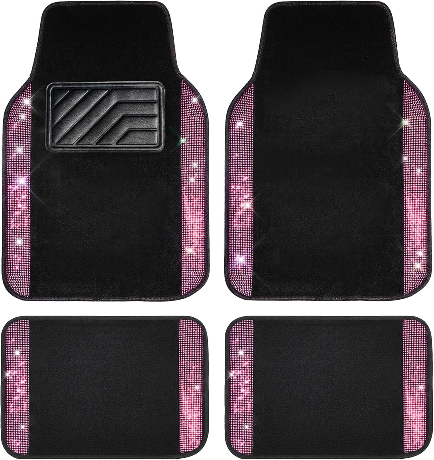 81ntdwasjOL._AC_SL1500_.jpg CAR PASS Bling Diamond Car Floor Mat Shining Rhinestones Carpet, Sparkly Glitter Crystal Anti-Slip PVC Heel Pad Automotive Universal Fit for SUV Sedan Car Van, 4pcs for Girl Cute Women, Black Pink - Image 1