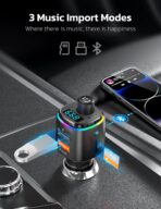 Nulaxy Bluetooth FM Transmitter, QC3.0 Fast Charge Bluetooth Car Adapter, Wireless Radio Car Kit with 7 Color LED Backlit, USB Flash Drive, microSD Card, Glossy Black - Image 3