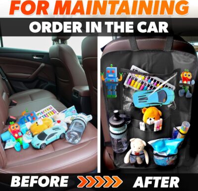 2 Pcs Backseat Car Organizer - Universal 23.4x16" Back Seat Car Organizer with 9 Large Pockets & Clear Tablet Holder, Made of Reliable Polyester with Long and Strong Straps - Easy to Attach & Clean - Image 7