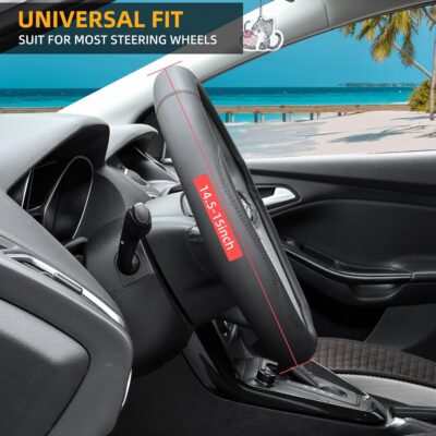 Valleycomfy Microfiber Leather Steering Wheel Cover Universal 15 inch (Black) - Image 3