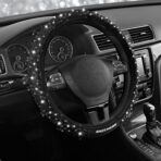 Skechers Women’s Bling Steering Wheel Cover, Velvet with Sparkly Crystal Rhinestones, Stylish Car Interior Gift, Universal Fit 14" 1/2-15" for Cars, SUVs, Trucks, Black Diamond